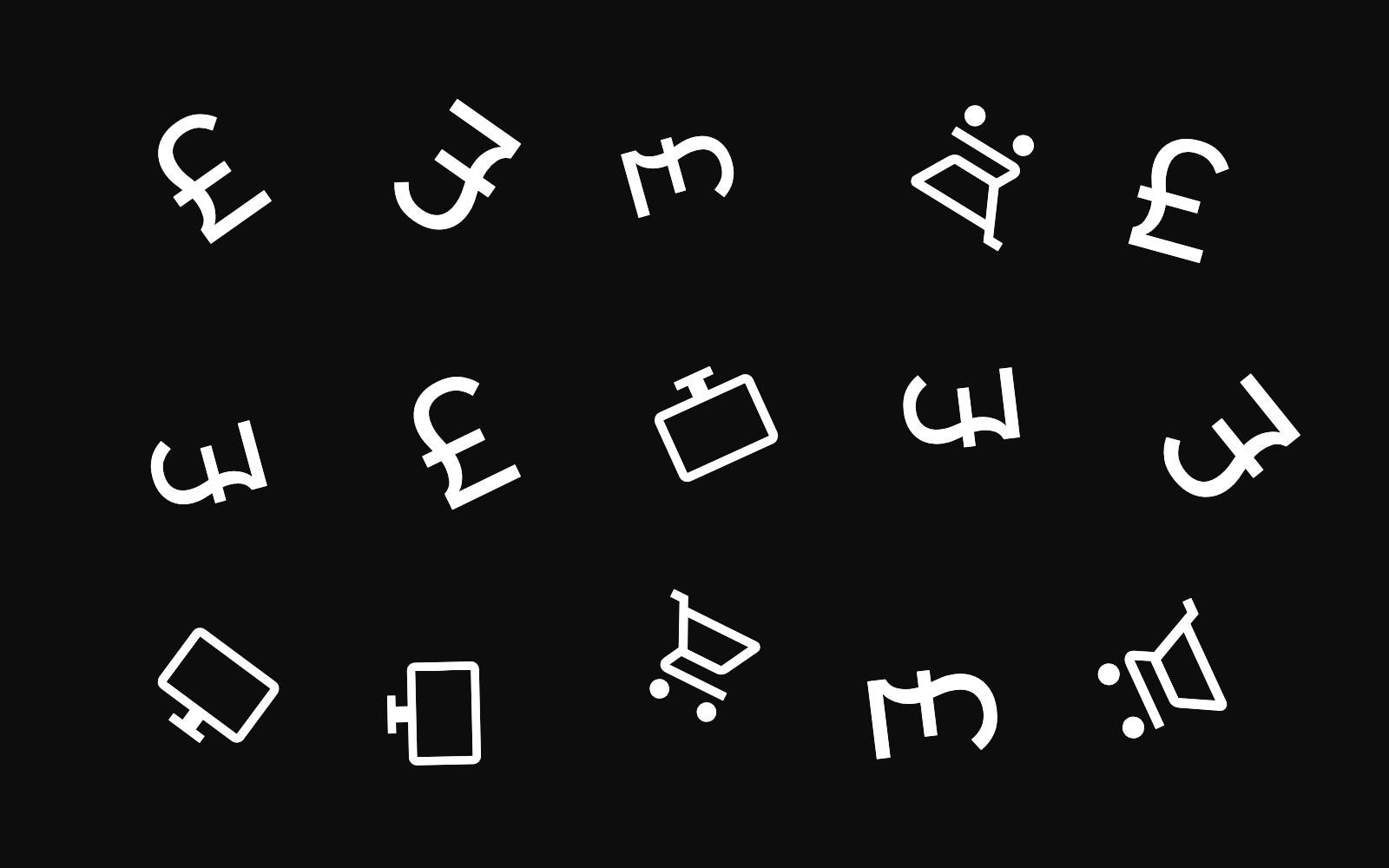 Scattered pound signs, browser windows and shopping carts